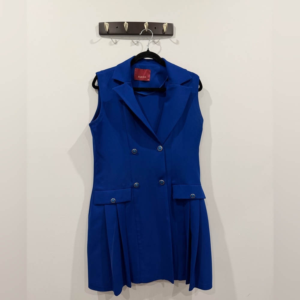 Moda Royal Blue Double-Breasted Midi Dress